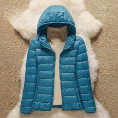 Lightweight Hooded Puffer Jacket in Sea Blue