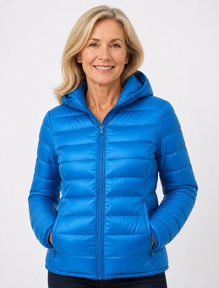 Lightweight Hooded Puffer Jacket in Sky Blue