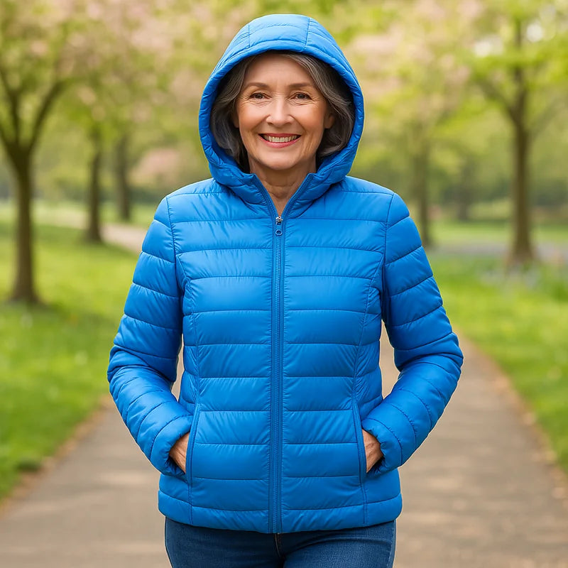 Lightweight Hooded Puffer Jacket in Sky Blue