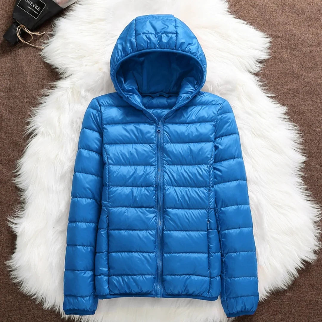 Lightweight Hooded Puffer Jacket in Sky Blue