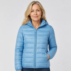 Lightweight Hooded Puffer Jacket in Light Blue