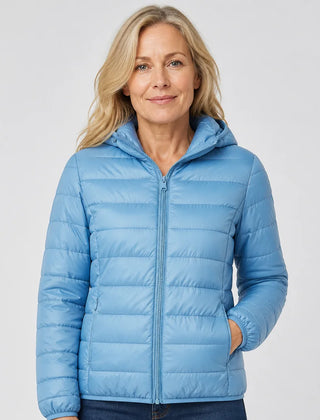 Lightweight Hooded Puffer Jacket in Light Blue