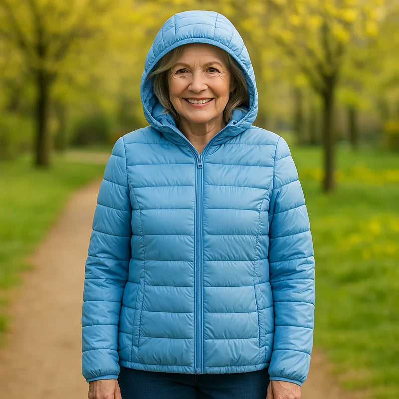 Lightweight Hooded Puffer Jacket in Light Blue