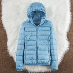 Lightweight Hooded Puffer Jacket in Light Blue