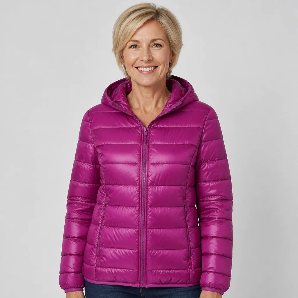 Lightweight Hooded Puffer Jacket in Violet