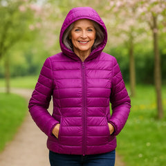 Lightweight Hooded Puffer Jacket in Violet