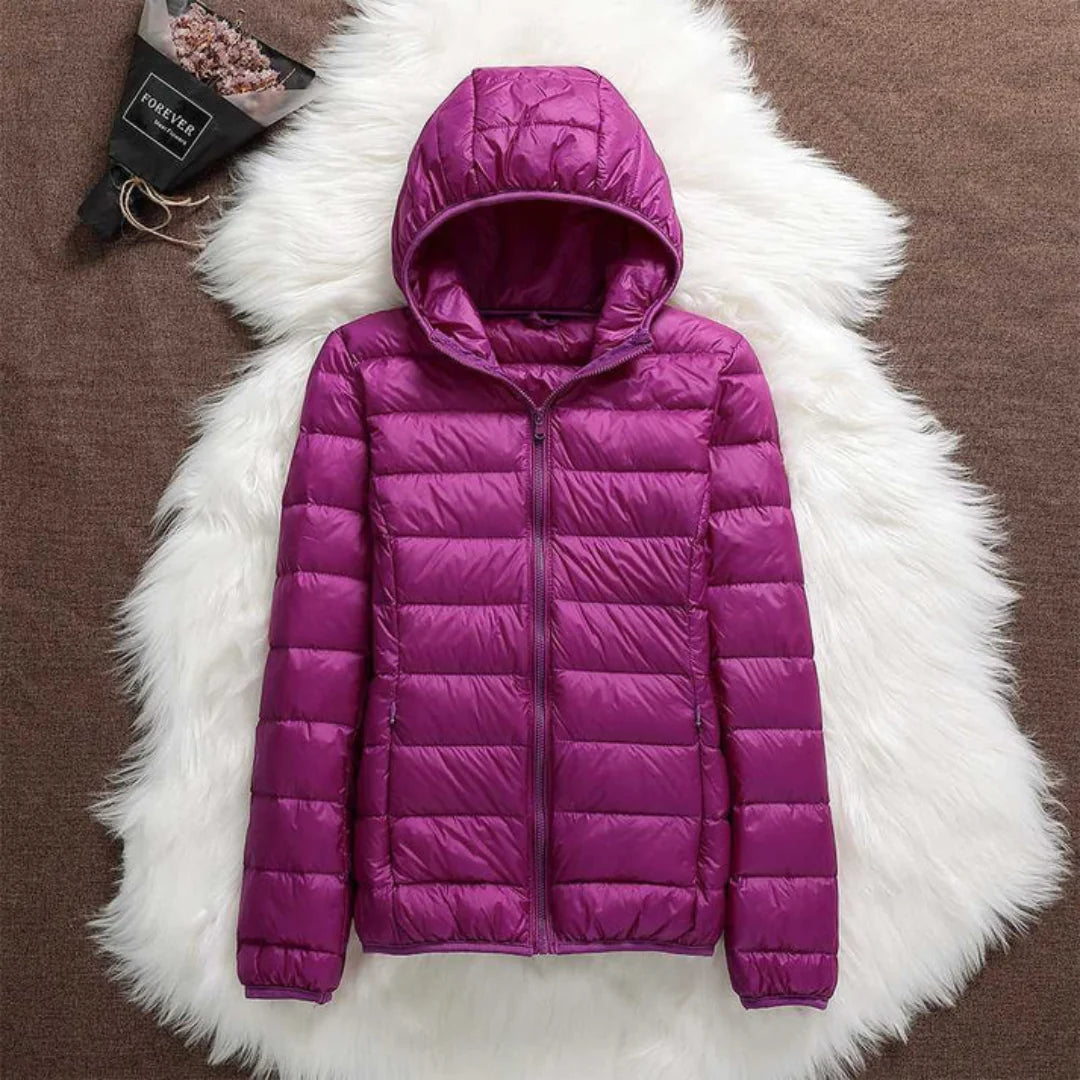 Lightweight Hooded Puffer Jacket in Violet