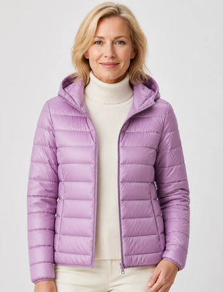 Lightweight Hooded Puffer Jacket in Lilac