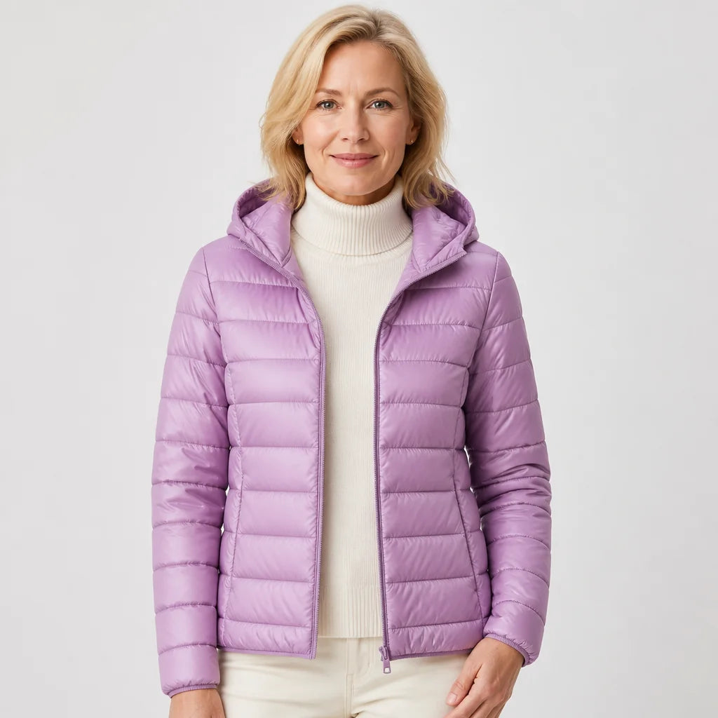 Lightweight Hooded Puffer Jacket in Lilac