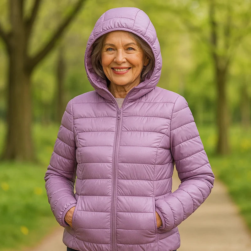Lightweight Hooded Puffer Jacket in Lilac