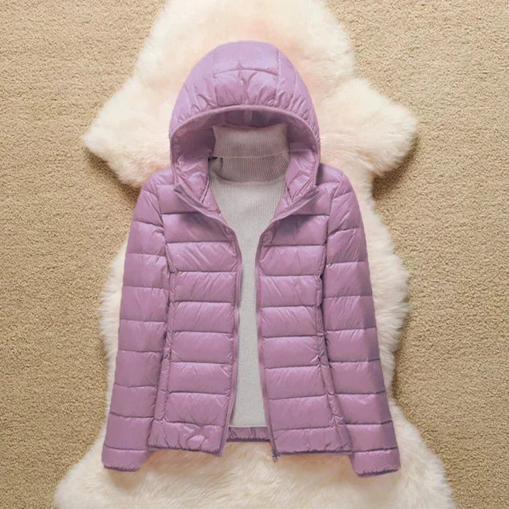 Lightweight Hooded Puffer Jacket in Lilac