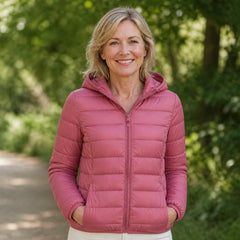 Lightweight Hooded Puffer Jacket in Pink