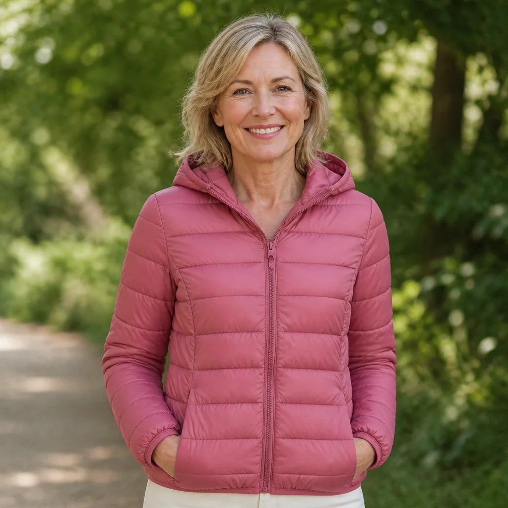 Lightweight Hooded Puffer Jacket in Pink