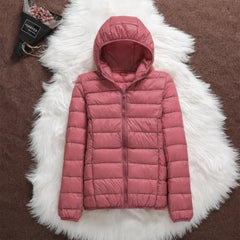 Lightweight Hooded Puffer Jacket in Pink