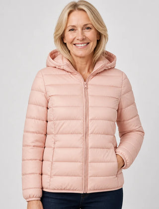 Lightweight Hooded Puffer Jacket in Light Pink