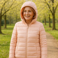 Lightweight Hooded Puffer Jacket in Light Pink