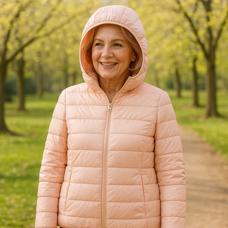 Lightweight Hooded Puffer Jacket in Light Pink