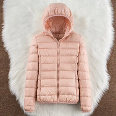 Lightweight Hooded Puffer Jacket in Light Pink