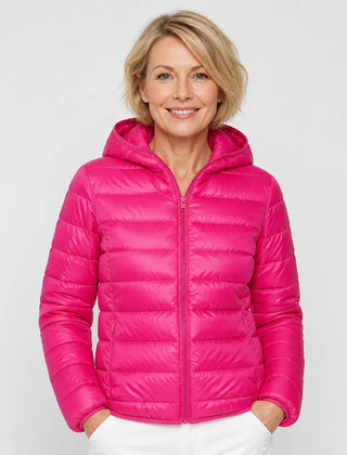 Lightweight Hooded Puffer Jacket in Bright Pink