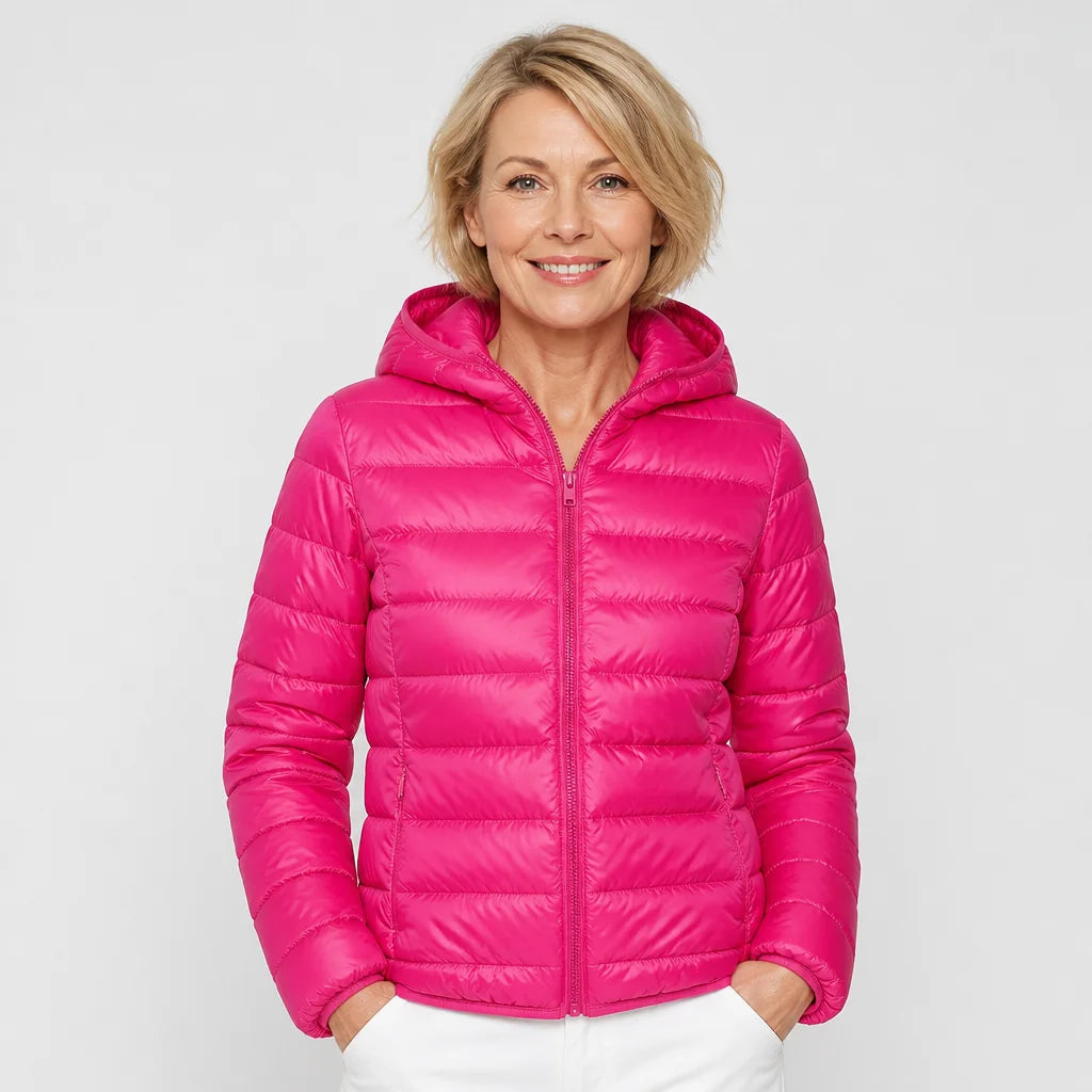 Lightweight Hooded Puffer Jacket in Bright Pink