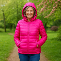 Lightweight Hooded Puffer Jacket in Bright Pink