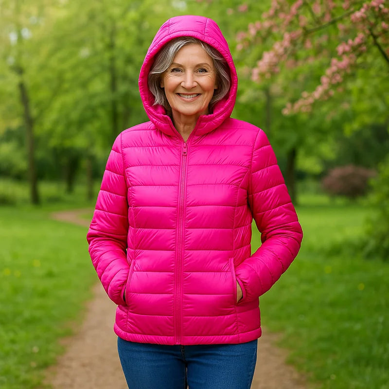 Lightweight Hooded Puffer Jacket in Bright Pink
