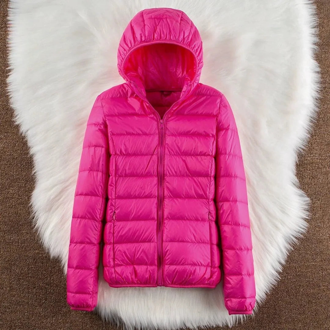 Lightweight Hooded Puffer Jacket in Bright Pink