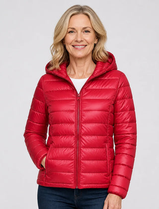 Lightweight Hooded Puffer Jacket in Red