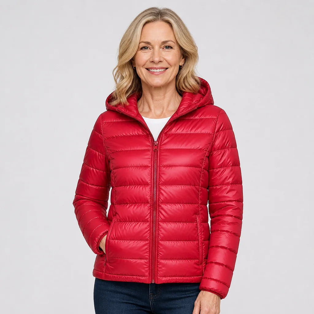 Lightweight Hooded Puffer Jacket in Red