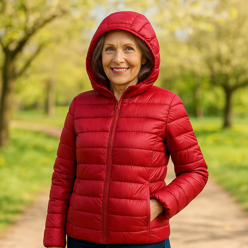 Lightweight Hooded Puffer Jacket in Red