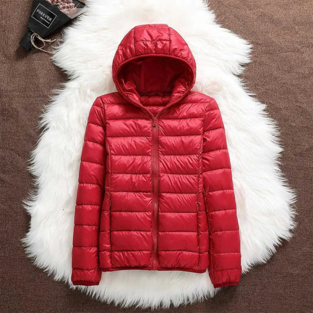 Lightweight Hooded Puffer Jacket in Red