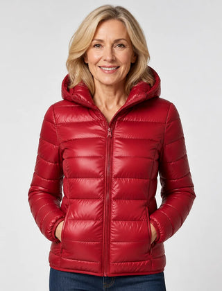 Lightweight Hooded Puffer Jacket in Dark Red