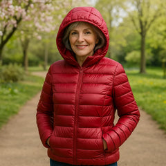 Lightweight Hooded Puffer Jacket in Dark Red