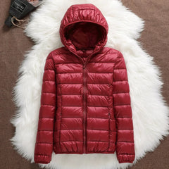 Lightweight Hooded Puffer Jacket in Dark Red