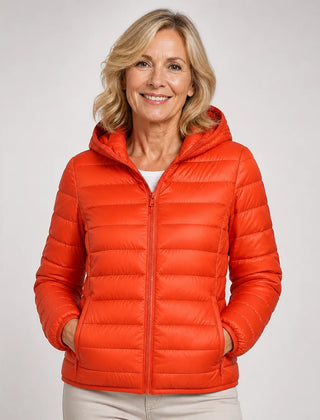 Lightweight Hooded Puffer Jacket in Orange