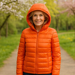 Lightweight Hooded Puffer Jacket in Orange