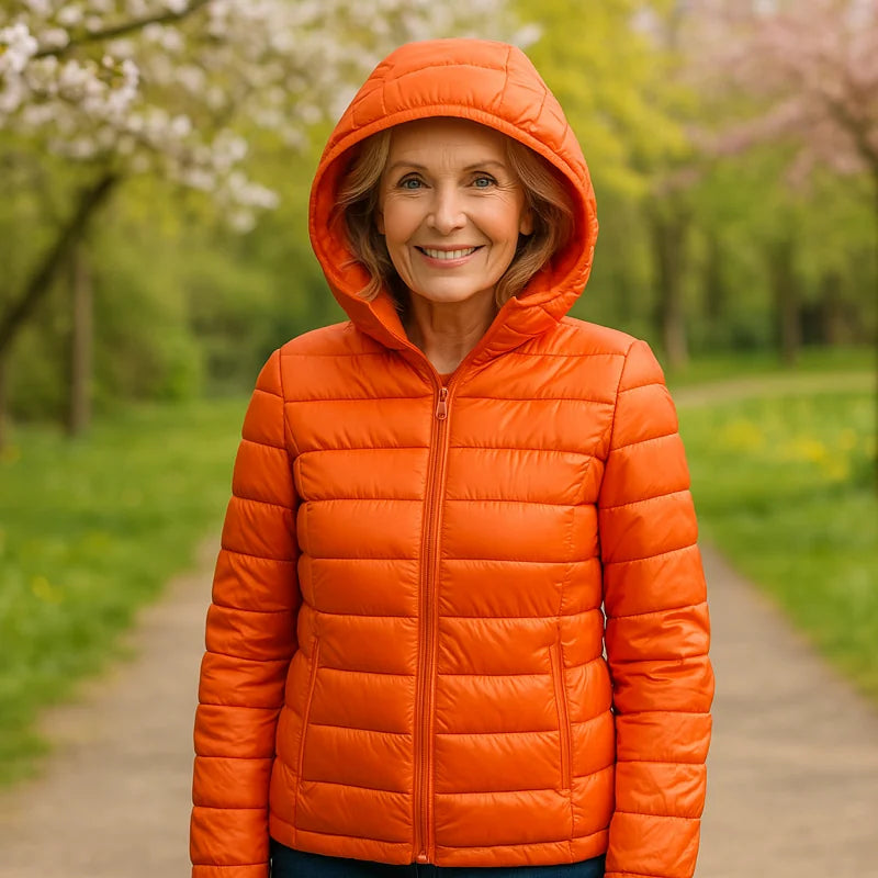 Lightweight Hooded Puffer Jacket in Orange