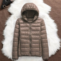 Lightweight Hooded Puffer Jacket in Taupe