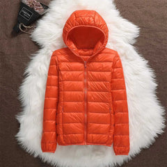 Lightweight Hooded Puffer Jacket in Orange