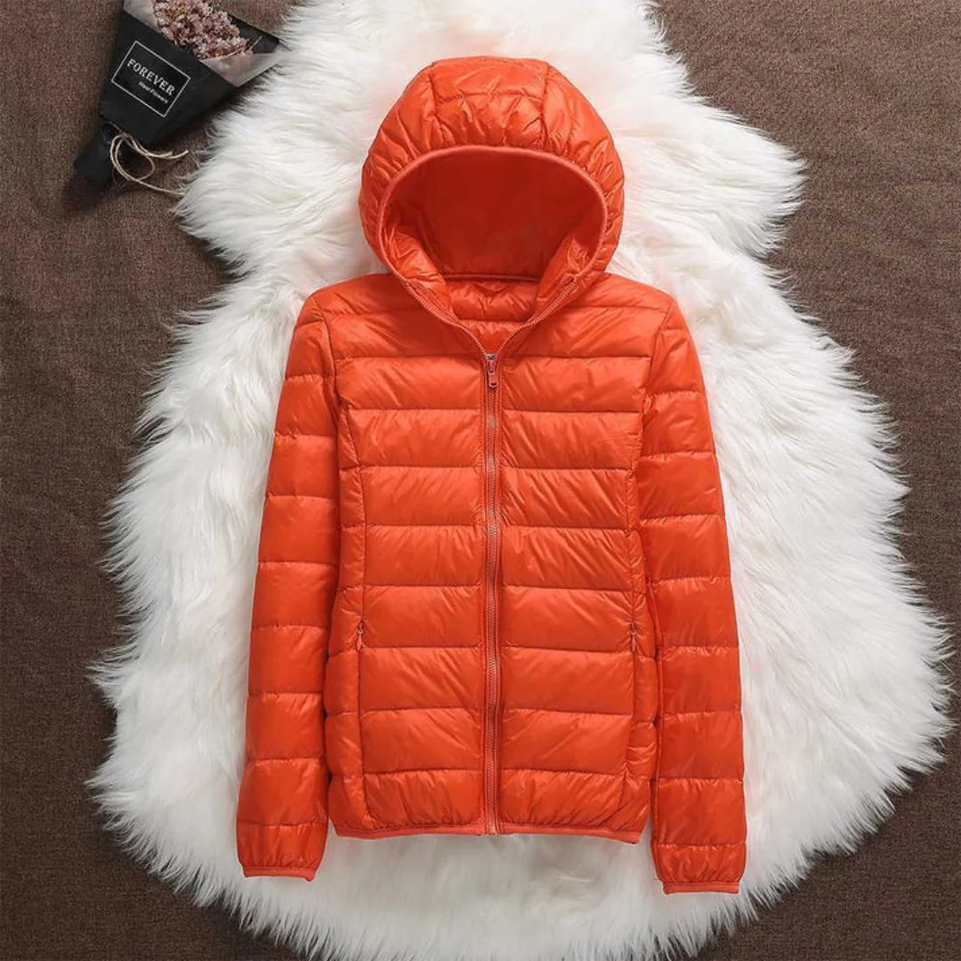 Lightweight Hooded Puffer Jacket in Orange