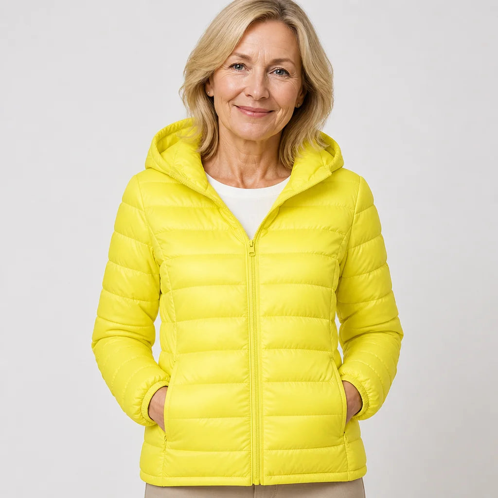 Lightweight Hooded Puffer Jacket in Yellow