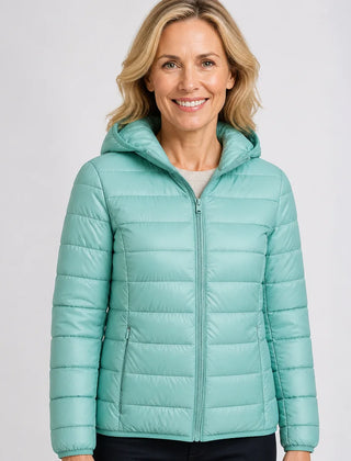 Lightweight Hooded Puffer Jacket in Mint Green