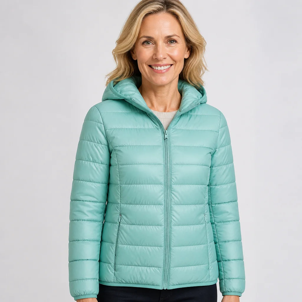 Lightweight Hooded Puffer Jacket in Mint Green