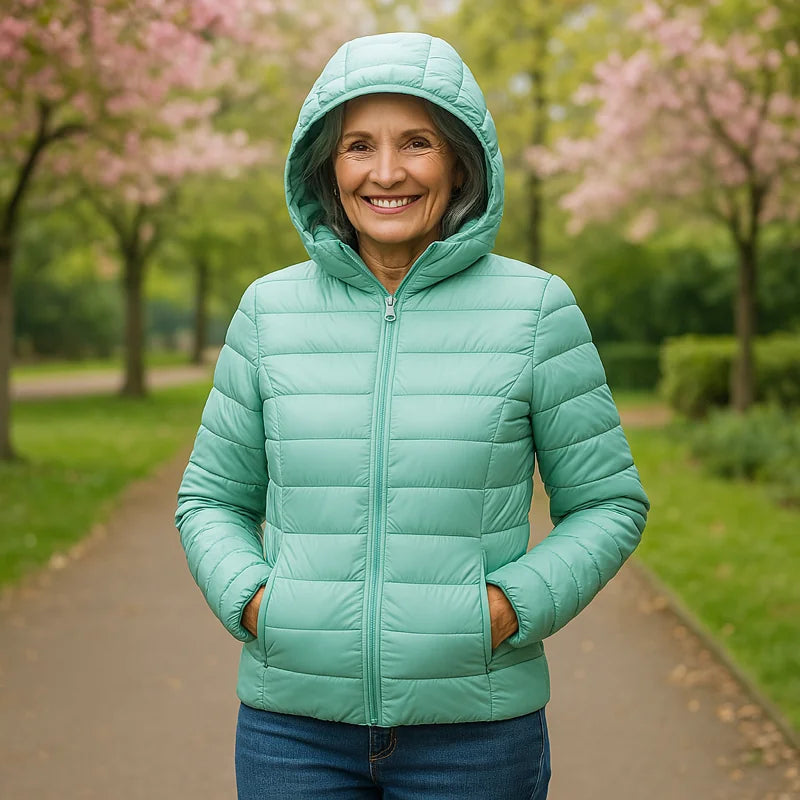 Lightweight Hooded Puffer Jacket in Mint Green