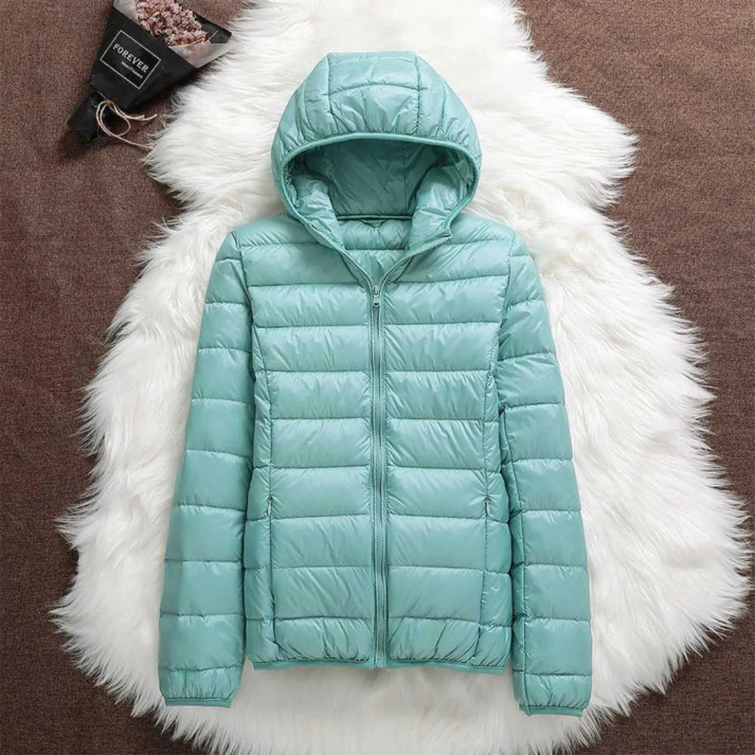 Lightweight Hooded Puffer Jacket in Mint Green