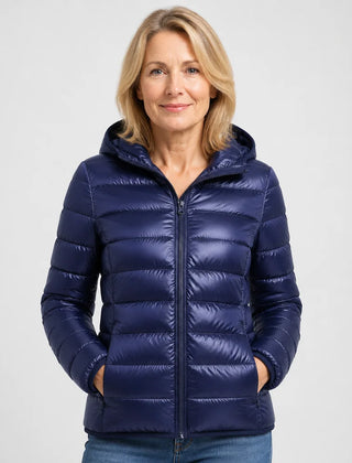 Lightweight Hooded Puffer Jacket in Navy
