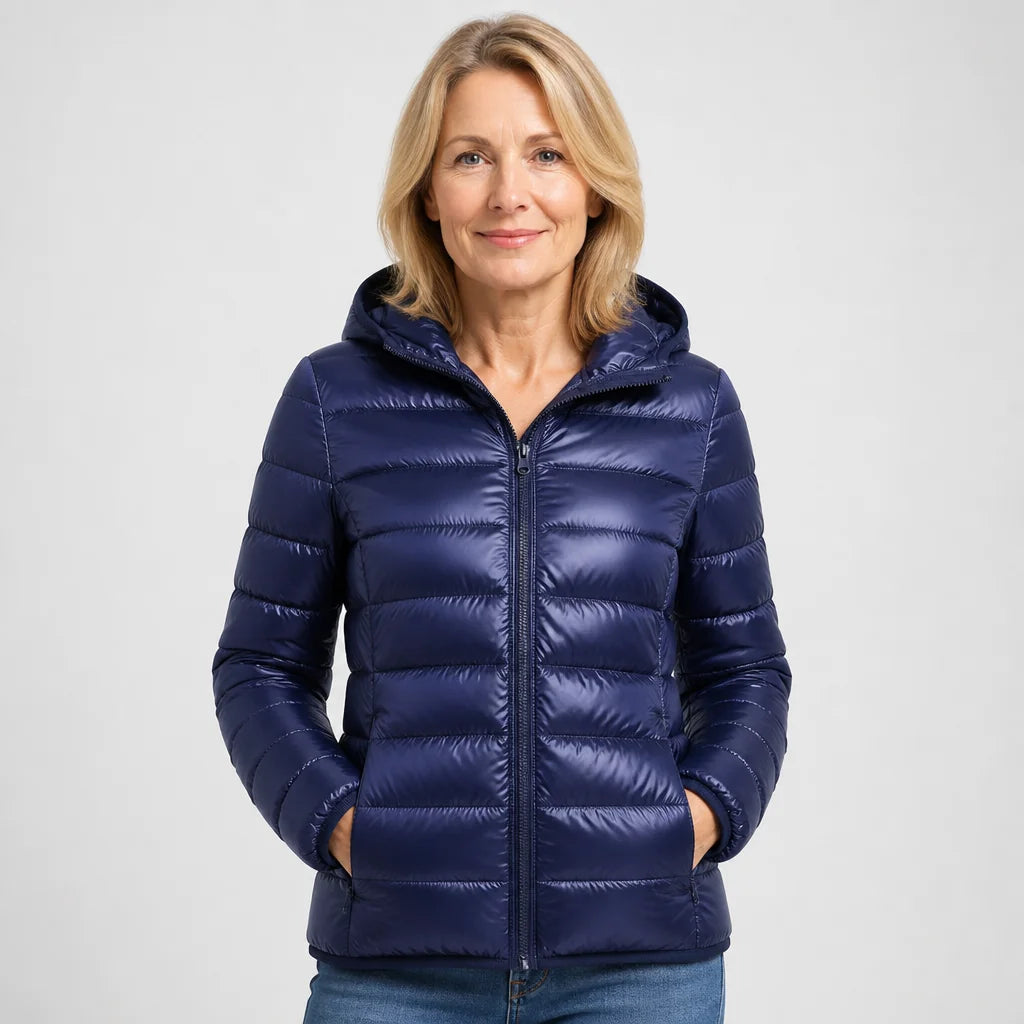 Lightweight Hooded Puffer Jacket in Navy