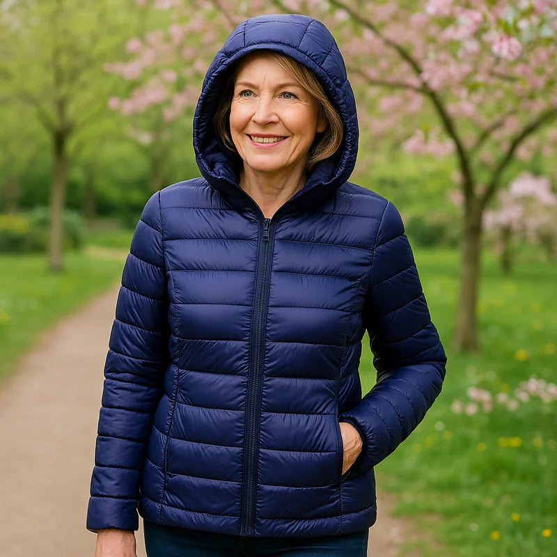 Lightweight Hooded Puffer Jacket in Navy