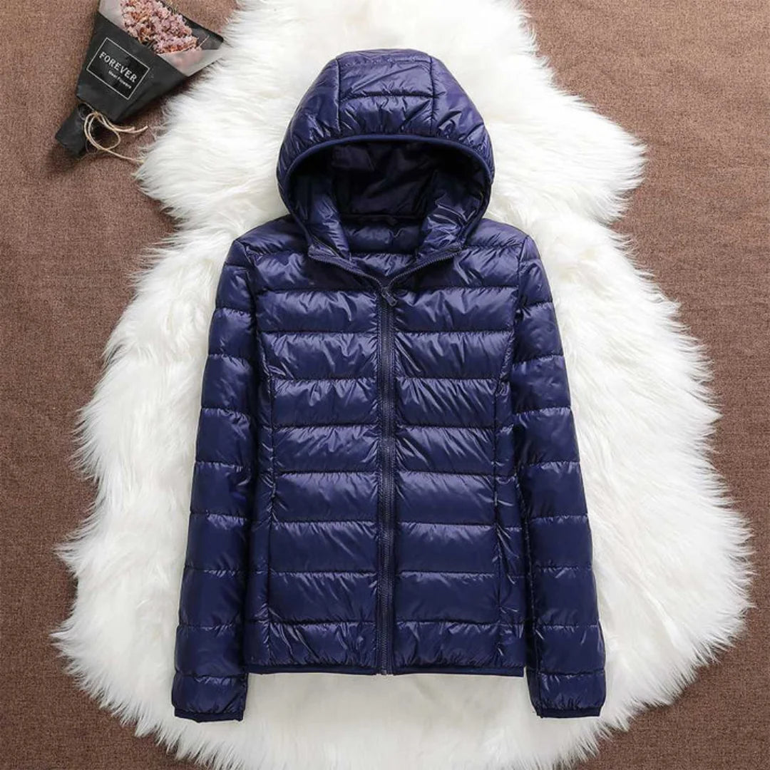 Lightweight Hooded Puffer Jacket in Navy