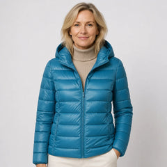 Lightweight Hooded Puffer Jacket in Sea Blue